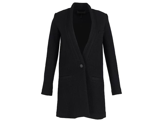 Iro Collarless Single-Breasted Coat in Black Wool  ref.1090711