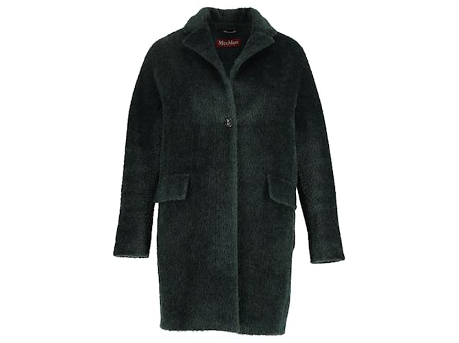 Cappotto Max Mara monopetto in pelliccia di alpaca verde  ref.1090714