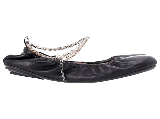Gianvito Rossi kristallverzierte Ballerinas mit Knöchelkette aus schwarzem Leder  ref.1090721