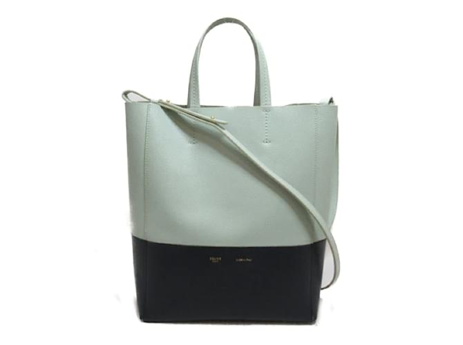 Céline Bolsa Cabas Vertical Bicolor Verde Couro  ref.1090751