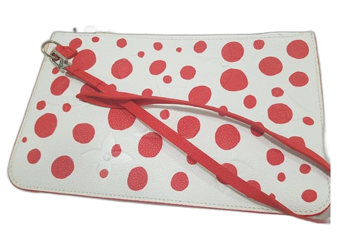 Louis Vuitton Neverfull Pochette Pouch limited edition by Yayoi Kusama 2023 White Red Leather  ref.1090928