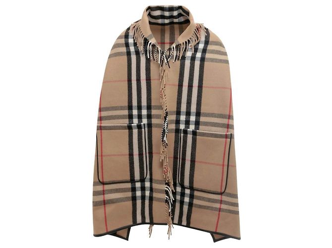 Burberry Kariertes Cape aus Wollkaschmir mit Kapuze in Archivbeige Kamel