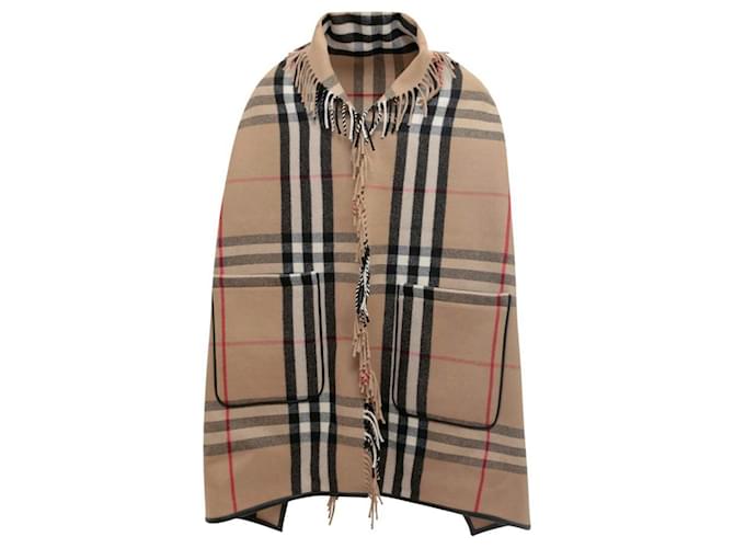 Burberry Check wool cashmere hooded cape in archive beige Camel  ref.1090968