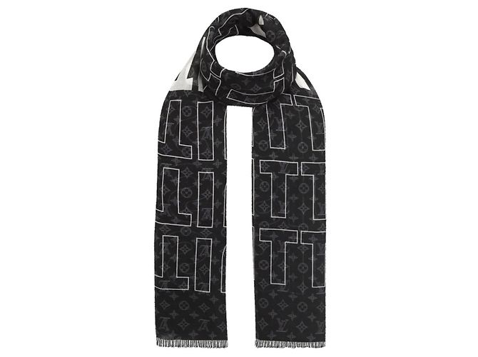 Sciarpa Louis Vuitton List nera in cashmere e seta Nero