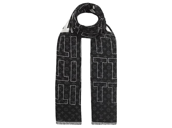 Louis Vuitton bufanda LV List Negro Lana  ref.1090989