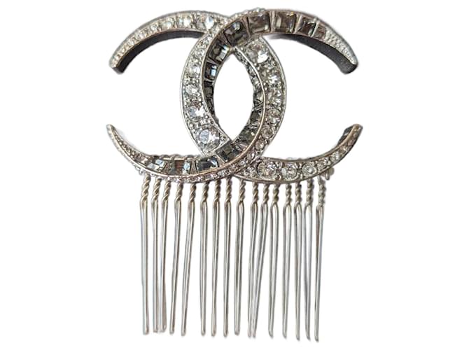 Chanel CC B15C logo Dubai Moon Collection crystal silver hair pin Silvery Metal  ref.1091070