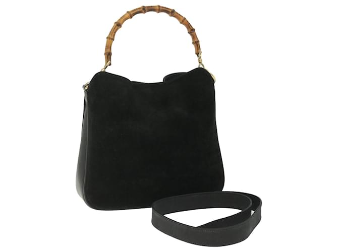 GUCCI Bamboo Shoulder Bag Suede 2way Black 001 2058 1638 0 auth 56063  ref.1091192