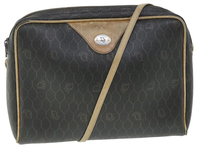 Christian Dior Honeycomb Canvas Shoulder Bag PVC Leather Black Auth 56325  ref.1091255