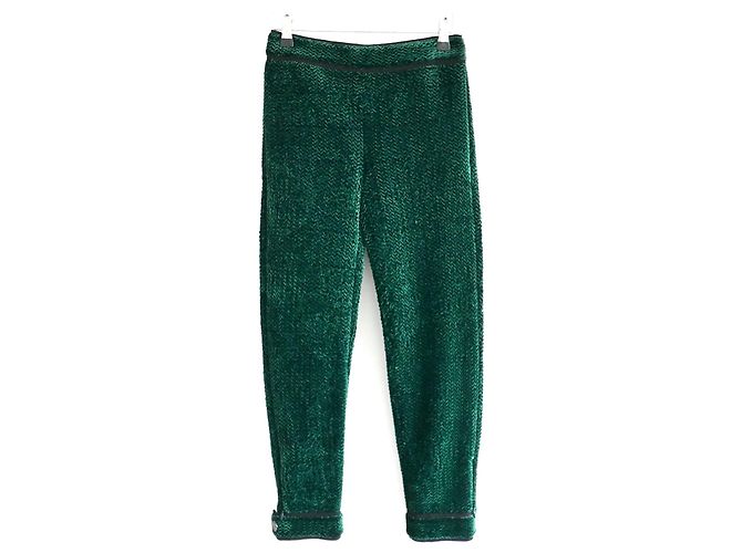 CHANEL Herbst 2012 Grüne, strukturierte Pedalschieber-Samthose Dunkelgrün