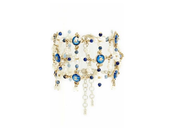 Chanel Resort 2019 La Pausa Pearls Blue CC bracelet Golden Metal  ref.1091406