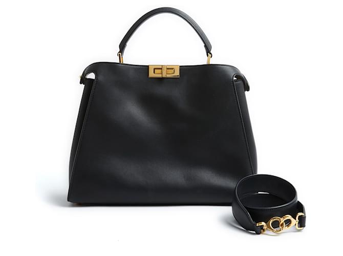 Fendi Peekaboo Alça Preta Grande Preto Couro  ref.1091440