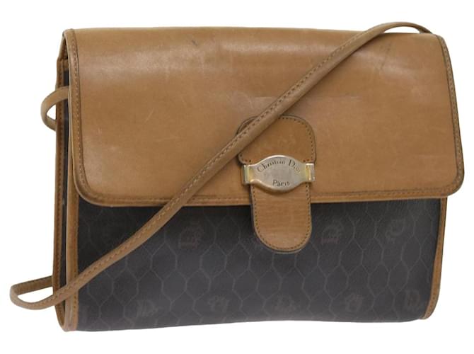 Christian Dior Honeycomb Canvas Shoulder Bag PVC Leather Black Auth am5058  ref.1091449