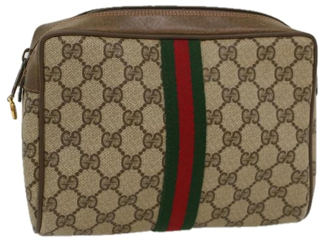 GUCCI GG Canvas Web Sherry Line Clutch Bag Beige Red Green 63.01.012 Auth th4080  ref.1091476