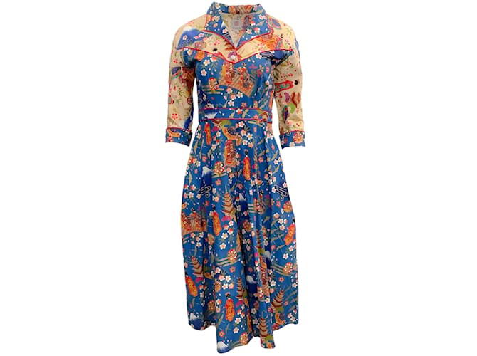 Autre Marque Gul Hurgel Blue Multi Print Dress Cotton  ref.1091516