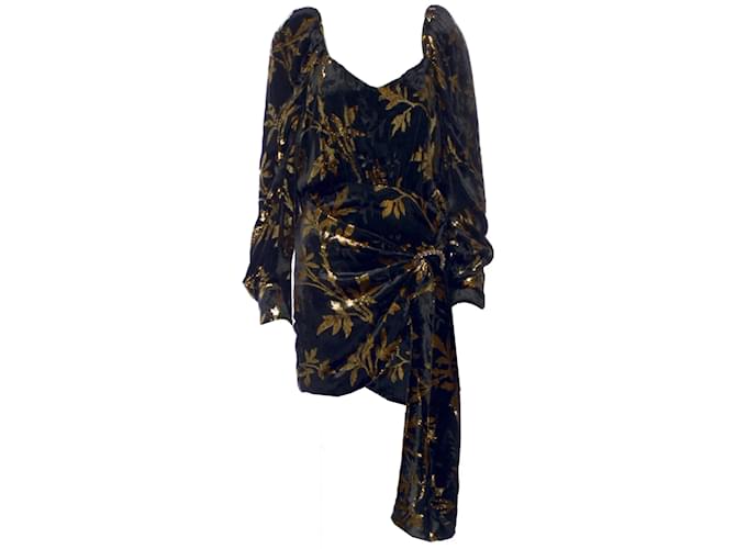 Autre Marque Dodo Bar Or Black / Gold Metallic Long Sleeved Velvet Dress  ref.1091524
