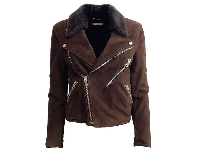 Saint Laurent Brown Shearling Moto Jacket