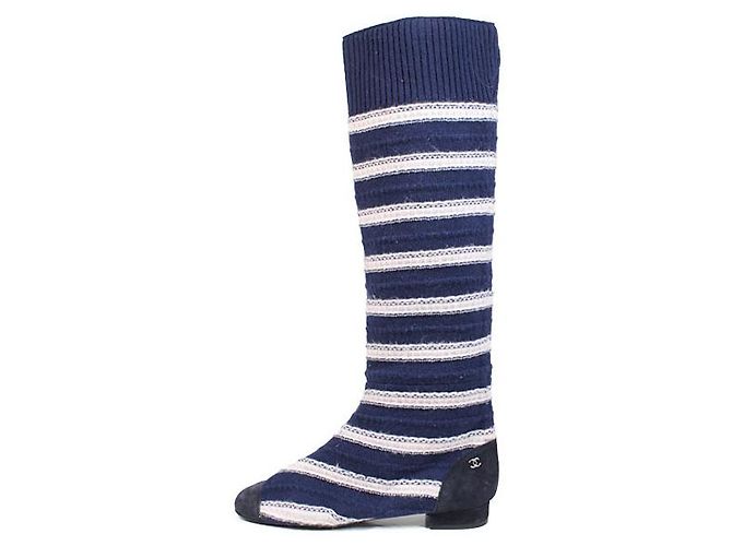 Chanel Boots White Navy blue
