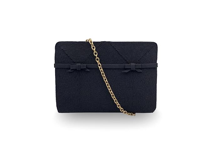 Gucci Vintage Abendtasche aus schwarzem Stoff mit Schleifen und Kettenriemen Leinwand  ref.1091611