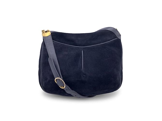 Gucci Bolsa de ombro vintage em camurça azul e couro Suécia  ref.1091612