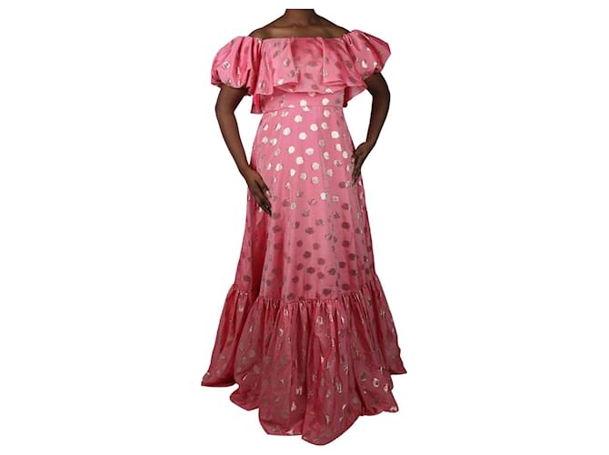 Autre Marque Vestido midi de lúrex y lunares rosa con mangas abullonadas - talla UK 12 Poliéster  ref.1091768