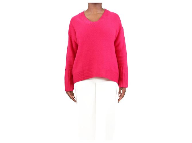360 Cashmere Rosafarbener Kaschmirpullover mit V-Ausschnitt – Größe M Pink