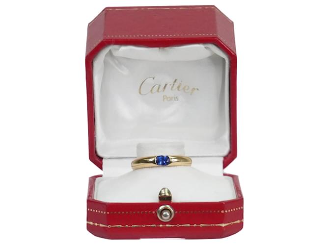 Cartier Anel solitário elipse oval de safira azul profundo em ouro Dourado Ouro branco  ref.1091802