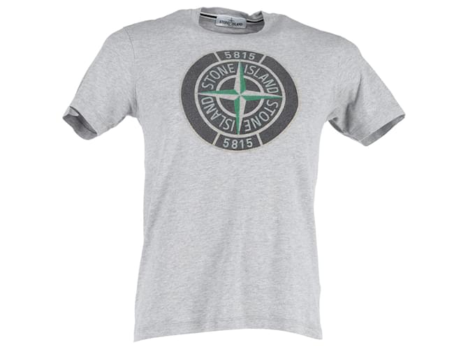 T-shirt con stampa logo Stone Island in cotone grigio  ref.1092149