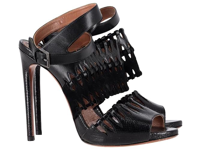 AlaÏa Cut Out Ankle-Strap Sandals in Black Leather  ref.1092157
