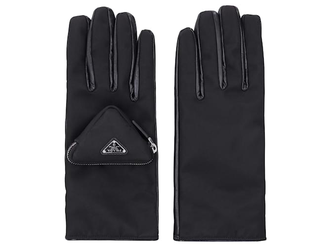 PRADA Re-Nylon and nappa gloves with pouch Black Cashmere Polyamide  ref.1092445