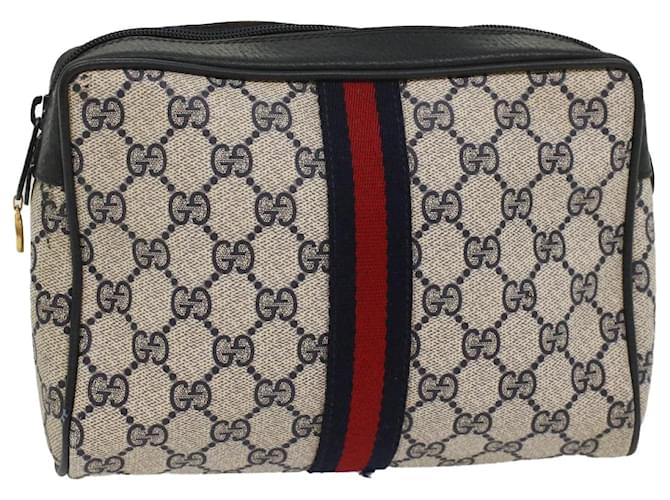 GUCCI GG Supreme Sherry Line Clutch Bag Gray Red Navy 63 01 012 auth 55753 Grey Navy blue  ref.1092606