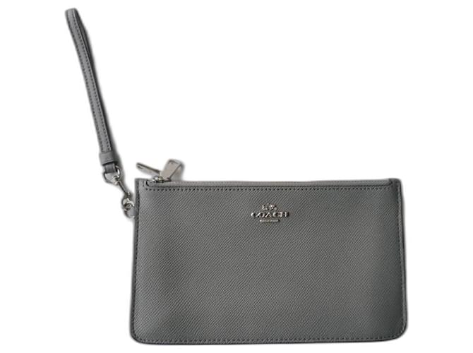 New Gray grained cowhide Coach pouch Grey Leather  ref.1092797
