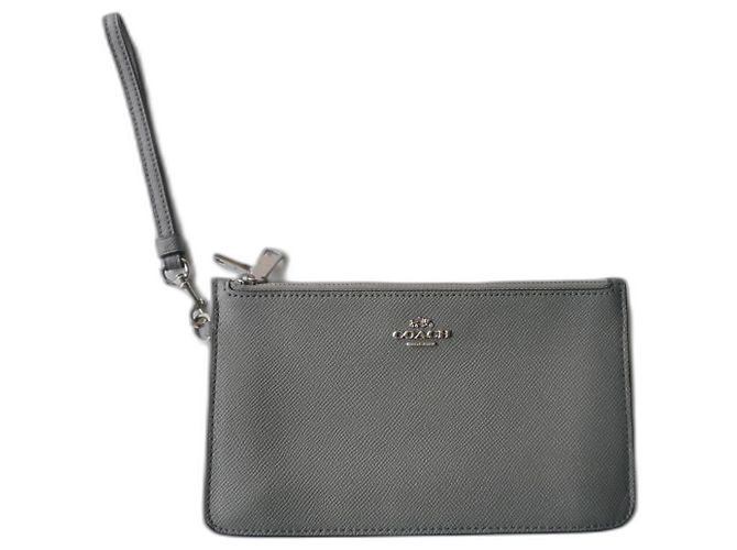 New Gray grained cowhide Coach pouch Grey