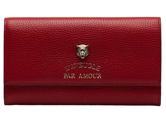 Gucci Portefeuille animalier Cuir Rouge  ref.1092806