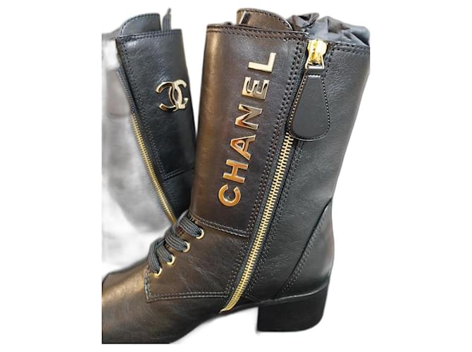 BOOTS CHANEL Black Leather  ref.1092935