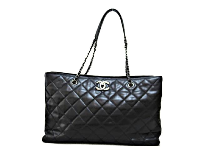 Chanel CC Caviar Große Einkaufstasche Schwarz Leder Lammfell  ref.1093130