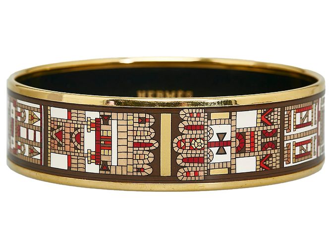 Hermès Hermes Pulseira Esmaltada Dourada Larga Dourado