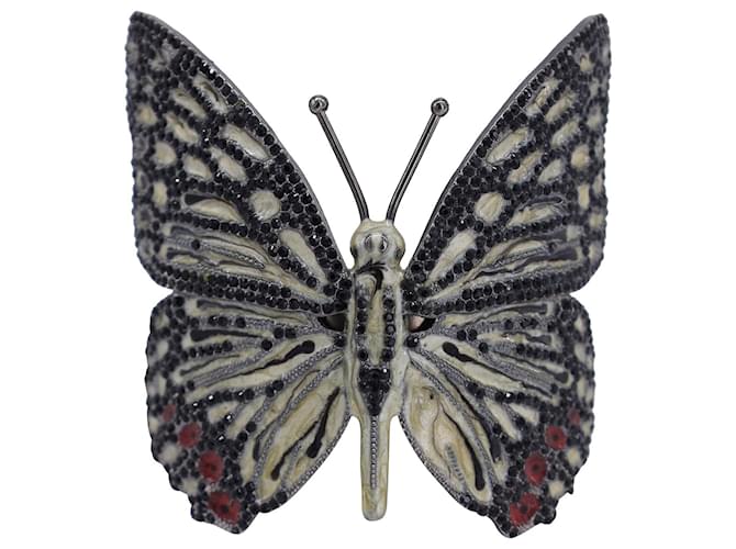 Valentino Garavani Brazalete de mariposa con adornos de cristal Valentino en metal plateado Plata  ref.1093564