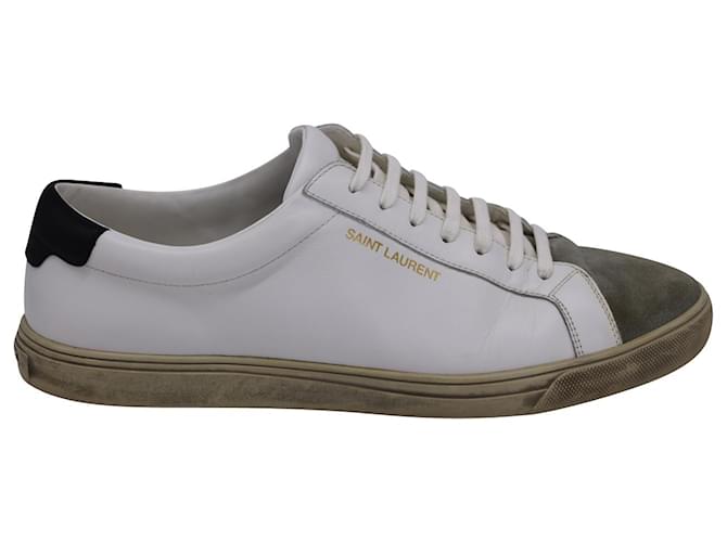 Saint Laurent Andy Distressed-Sneaker mit Wildlederbesatz aus weißem Leder  ref.1093575