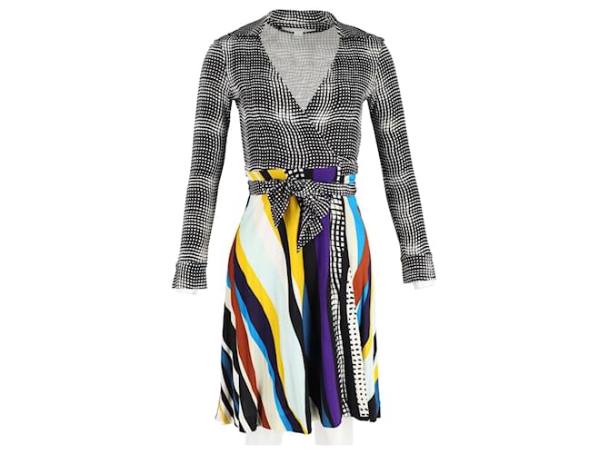 Diane Von Furstenberg Multi-Print Wrap Dress in Multicolor Silk Multiple colors  ref.1093583