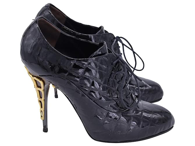 Giuseppe Zanotti Lace-Up Quilted High Heel Ankle Boots in Black Patent Leather  ref.1093591