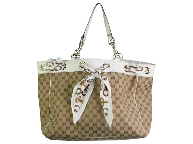 Gucci Braune GG-Monogramm-Tasche mit Henkel Leinwand  ref.1093673