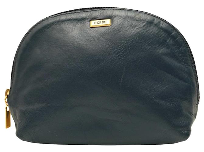 Gianfranco Ferré Ferre Blue Leather Zipper Opening Clutch Bag Handbag  ref.1093937