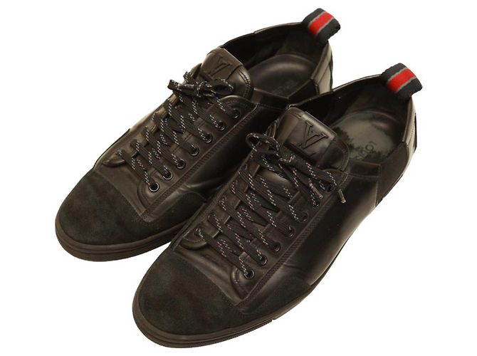 Louis Vuitton Scarpe da ginnastica da uomo in pelle nera e pelle scamosciata, scarpe da ginnastica stringate 8 Nero