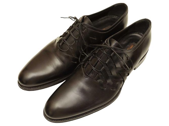 Louis Vuitton Scarpe eleganti stringate stringate da uomo in pelle nera con lati intrecciati 8 Nero