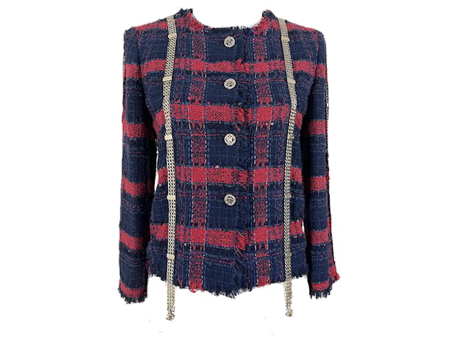 Chanel Giacca in tweed con finiture a catena con logo difficile da trovare Multicolore  ref.1093957