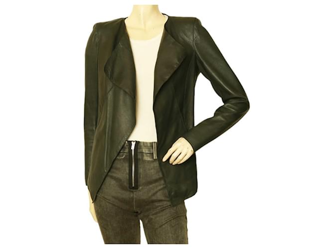 Neil Barrett Dark Green Real Leather Open front Collarless Jacket Size S  ref.1093968