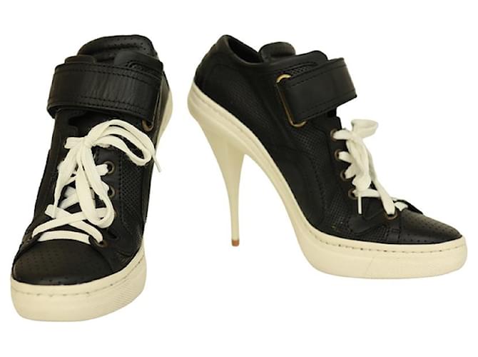Pierre Hardy schwarze Leder-Stiefeletten im Sneaker-Look, weißer Absatz, Schuhgröße 39  ref.1093984