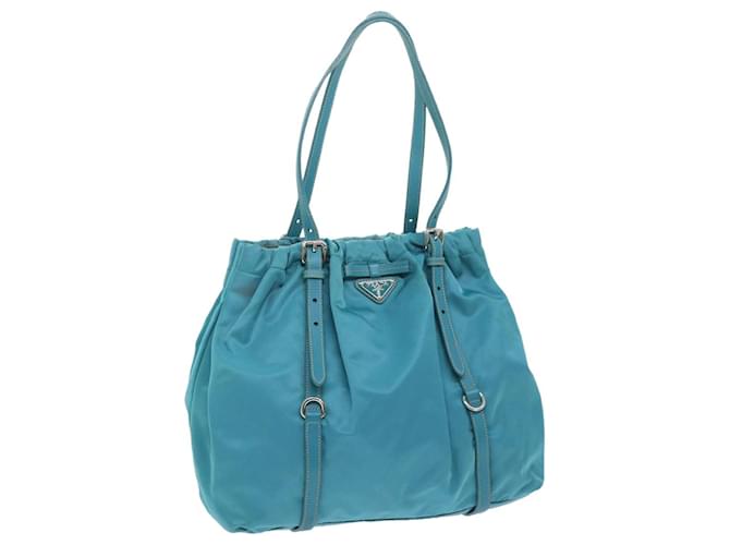 PRADA Tote Bag Nylon Leather Turquoise Blue Auth 55425  ref.1094055
