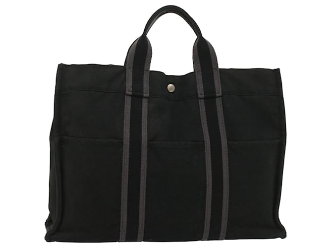 Hermès HERMES Fourre ToutMM Hand Bag Canvas Gray Black Auth 54138 Grey Cloth  ref.1094061