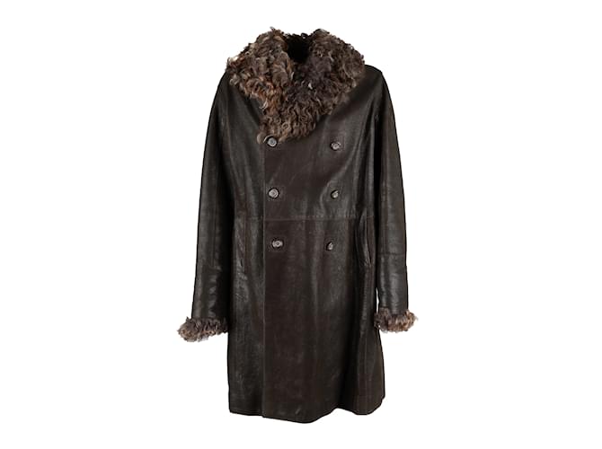 Dolce & Gabbana Long Leather Jacket with Fur Brown  ref.1094682